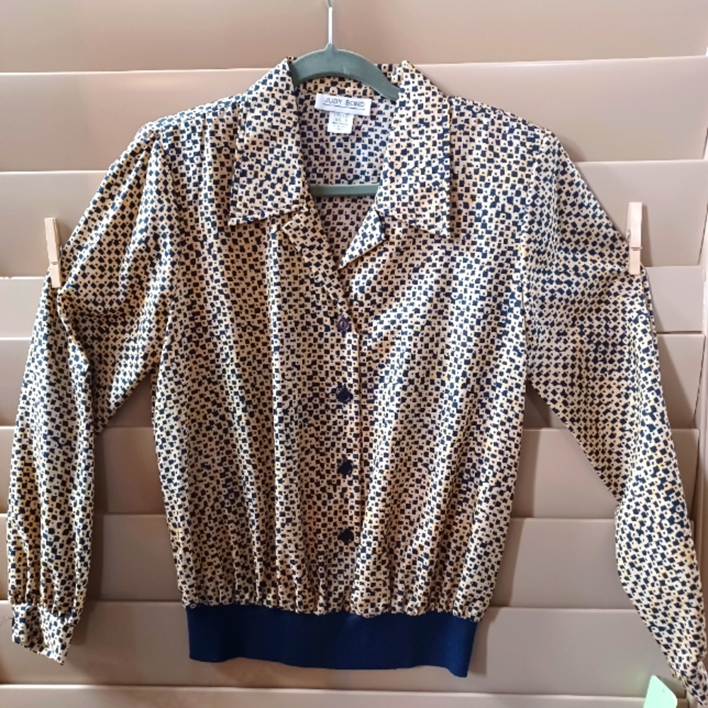 Vintage Judy Bond Popover Blouse New Old Stock SIZE 8 made in USA long sleeve